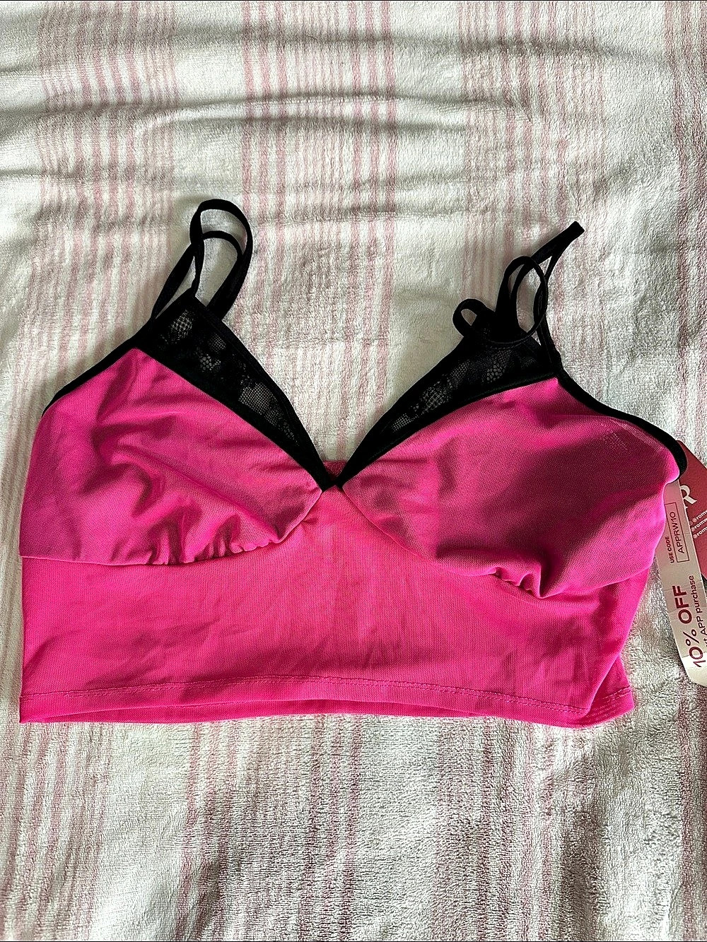 ROMWE Lace Trim Bralette in Pink & Black NWT